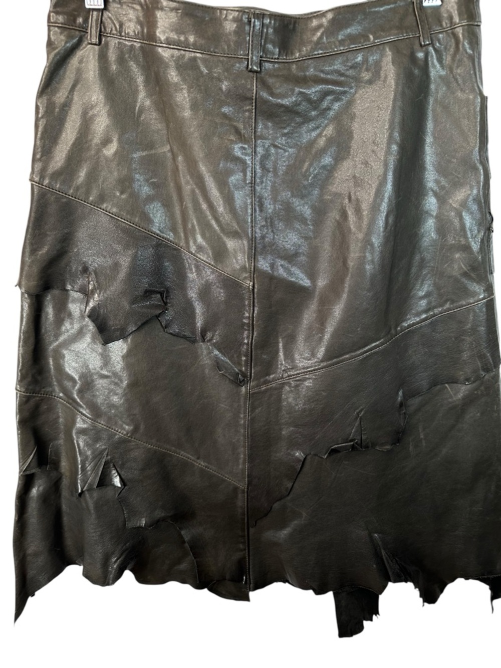 Danier Leather Skirt 10 Brown Patchwork Jagged Hem A Line Edgy Statement - Picture 8 of 14